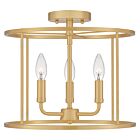 Quoizel Three Light Semi Flush Mount Abner in Aged Brass