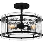 Quoizel Three Light Semi Flush Mount Fortress in Earth Black