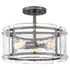 Quoizel Three Light Semi Flush Mount Fortress in Mottled Silver