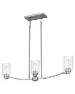 Quoizel Three Light Linear Chandelier Acacia in Brushed Nickel