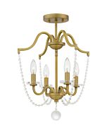 Quoizel Four Light Semi Flush Mount Sunday in Aged Brass