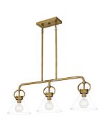 Quoizel Three Light Linear Chandelier Webster in Weathered Brass